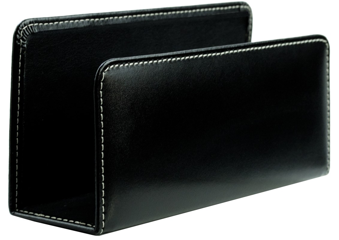Briefständer CAMBRIDGE Top Grain Rindspaltleder mit heller Kontrastnaht schwarz