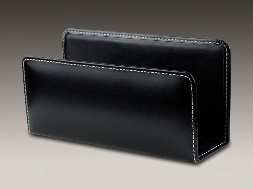 Briefständer CAMBRIDGE Top Grain Rindspaltleder mit heller Kontrastnaht schwarz