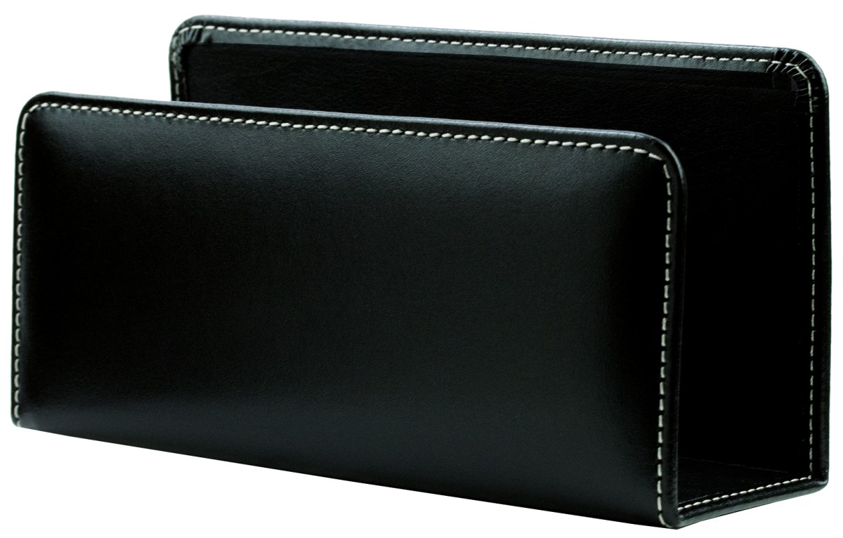 Briefständer CAMBRIDGE Top Grain Rindspaltleder mit heller Kontrastnaht schwarz