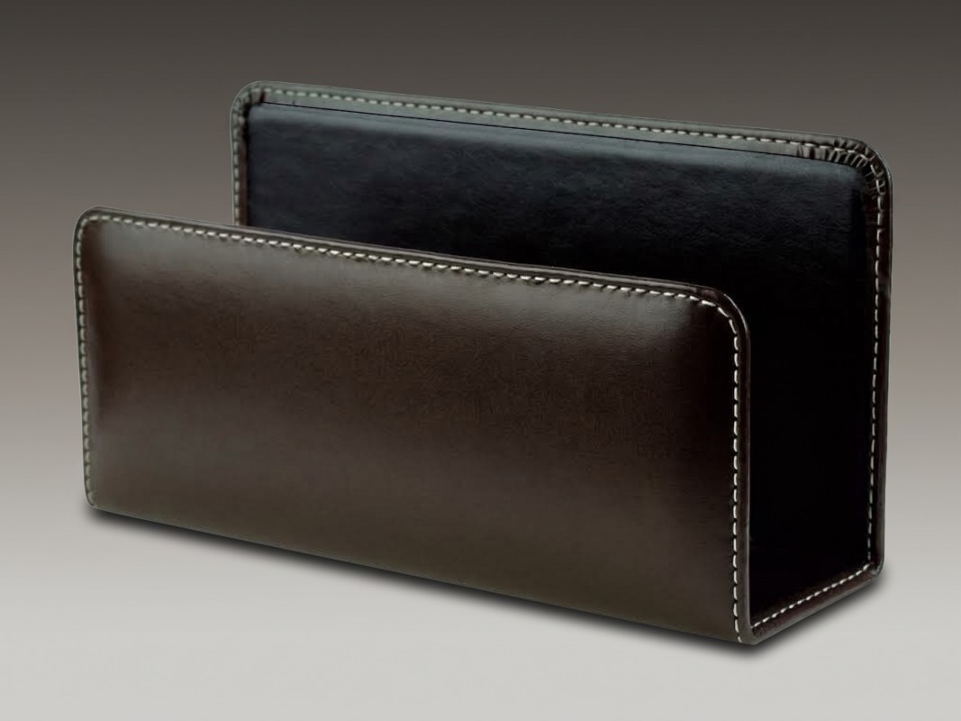 Briefständer CAMBRIDGE Top Grain Rindspaltleder mit heller Kontrastnaht dunkelbraun