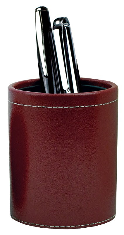 Stifteköcher rund CAMBRIDGE Top Grain Rindspaltleder mit heller Kontrastnaht rot Format ca. 7,5 x 9 cm hoch