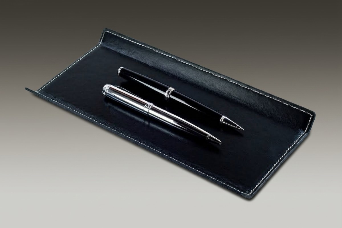 Federschale CAMBRIDGE Top Grain Rindspaltleder mit heller Kontrastnaht schwarz