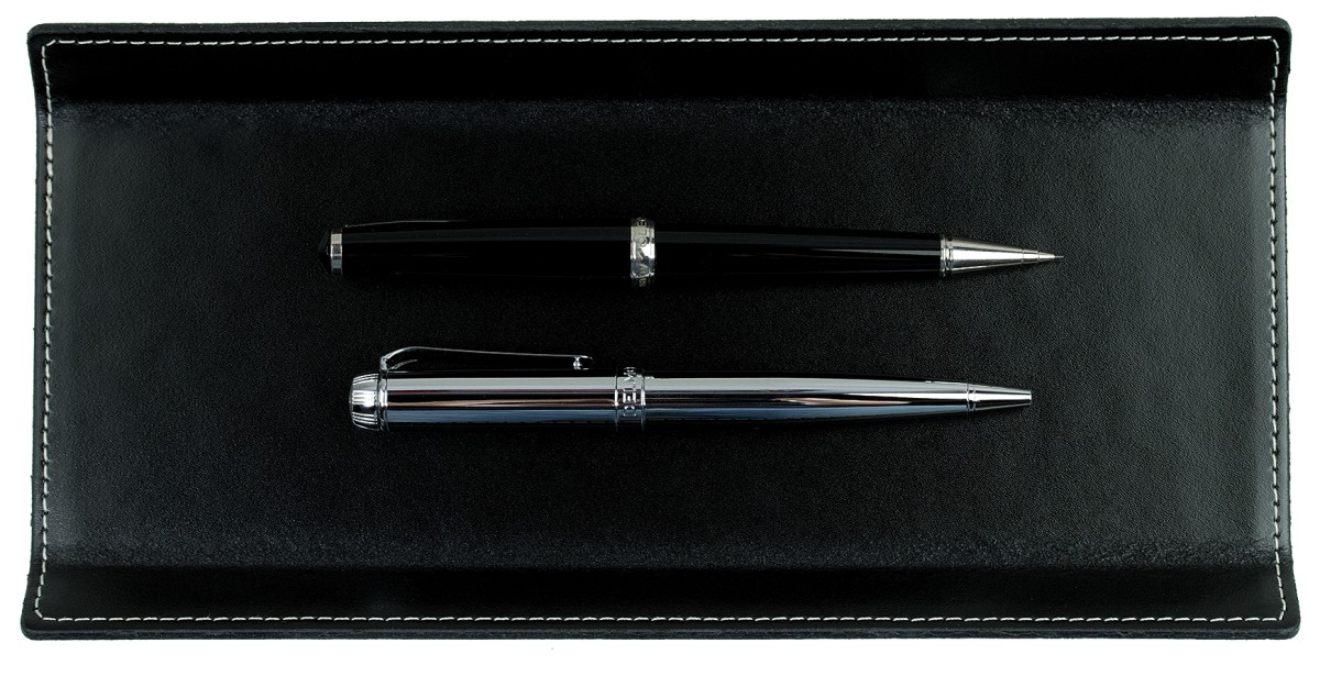 Federschale CAMBRIDGE Top Grain Rindspaltleder mit heller Kontrastnaht schwarz