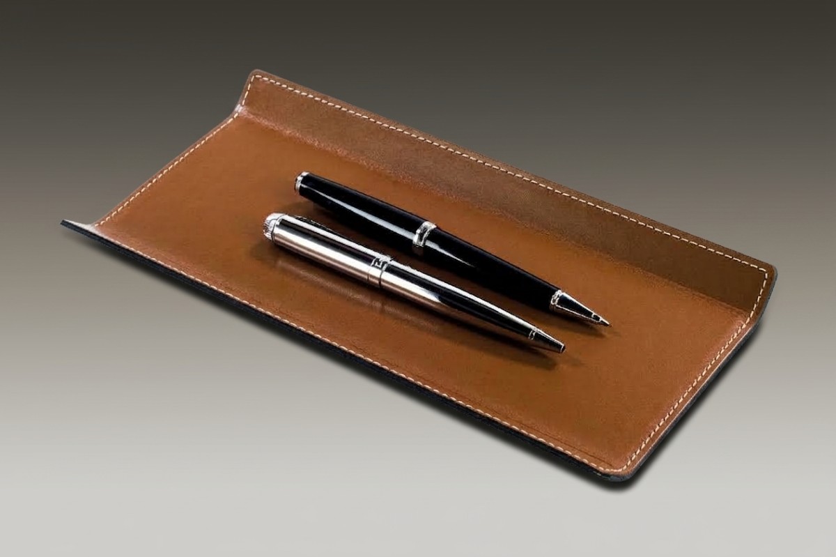 Federschale CAMBRIDGE Top Grain Rindspaltleder mit heller Kontrastnaht hellbraun