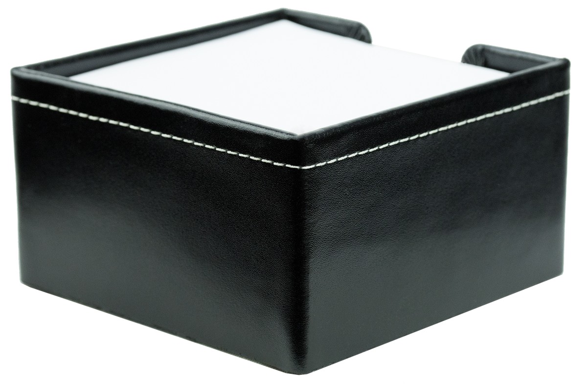 Zettelkasten mit 500 Blatt Papier CAMBRIDGE Top Grain Rindspaltleder mit heller Kontrastnaht schwarz