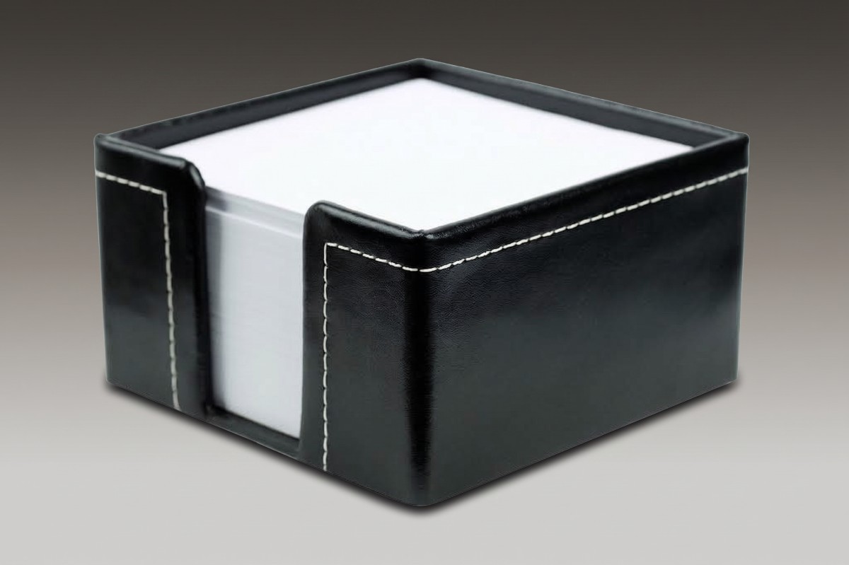 Zettelkasten mit 500 Blatt Papier CAMBRIDGE Top Grain Rindspaltleder mit heller Kontrastnaht schwarz