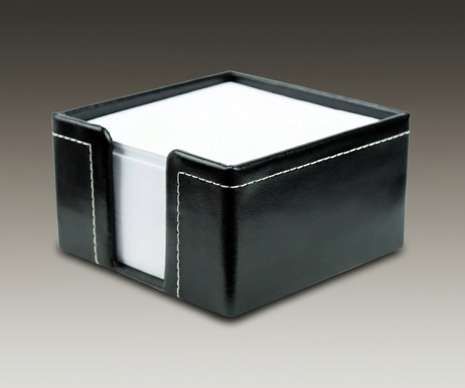 Zettelkasten mit 500 Blatt Papier CAMBRIDGE Top Grain Rindspaltleder mit heller Kontrastnaht schwarz