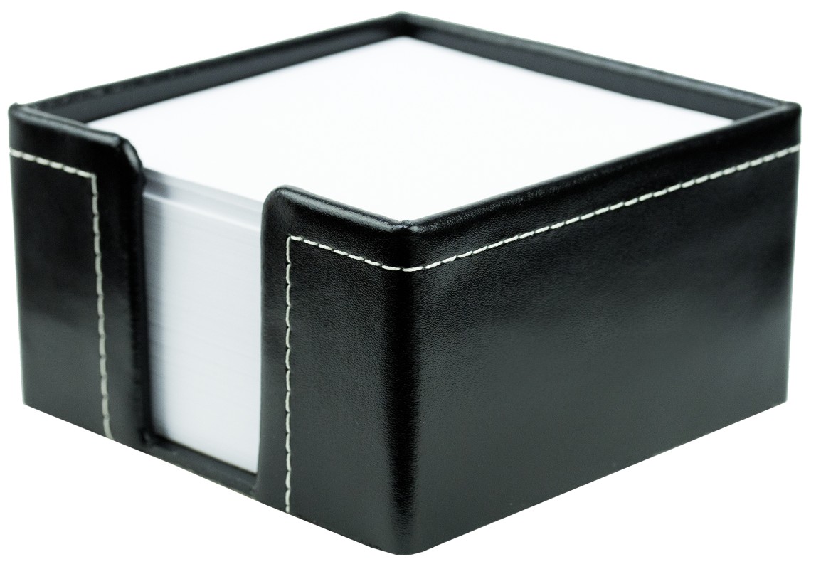 Zettelkasten mit 500 Blatt Papier CAMBRIDGE Top Grain Rindspaltleder mit heller Kontrastnaht schwarz