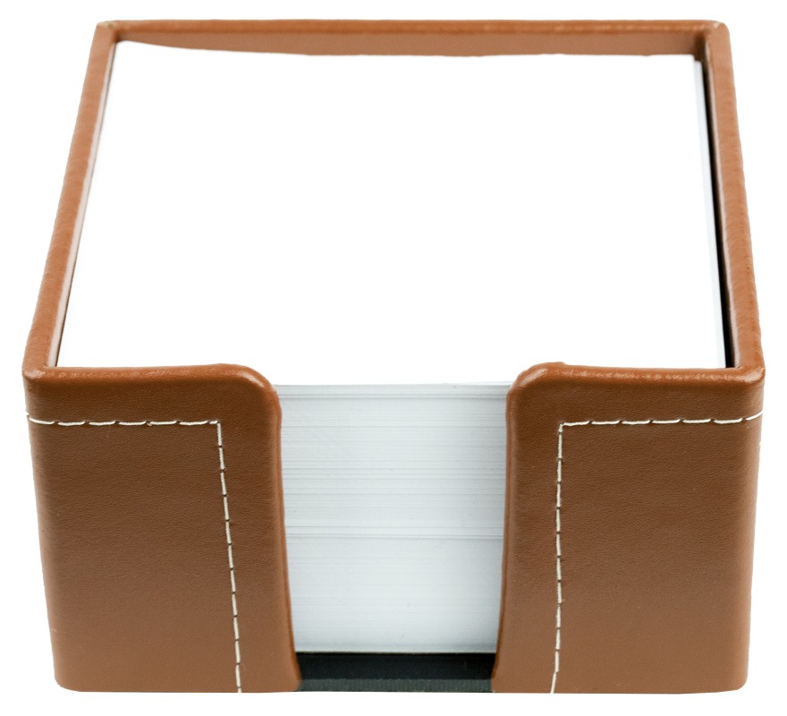 Zettelkasten mit 500 Blatt Papier CAMBRIDGE Top Grain Rindspaltleder mit heller Kontrastnaht hellbraun