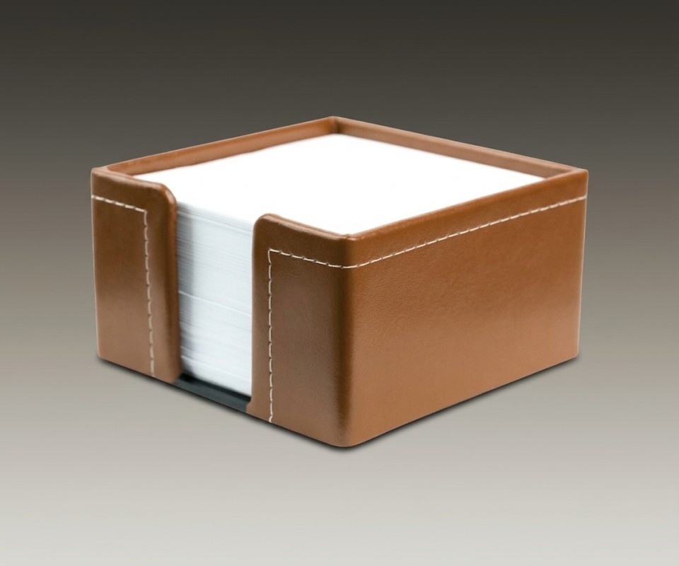 Zettelkasten mit 500 Blatt Papier CAMBRIDGE Top Grain Rindspaltleder mit heller Kontrastnaht hellbraun