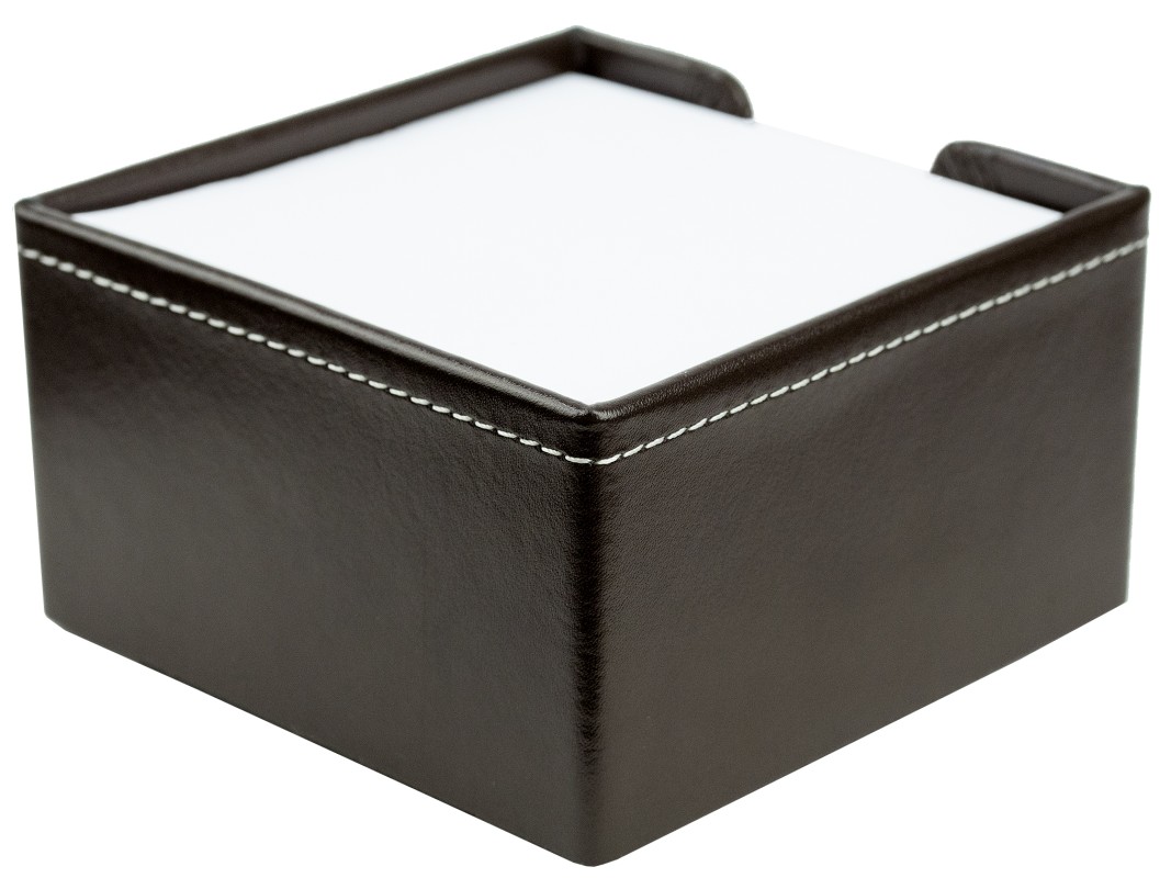 Zettelkasten mit 500 Blatt Papier CAMBRIDGE Top Grain Rindspaltleder mit heller Kontrastnaht dunkelbraun