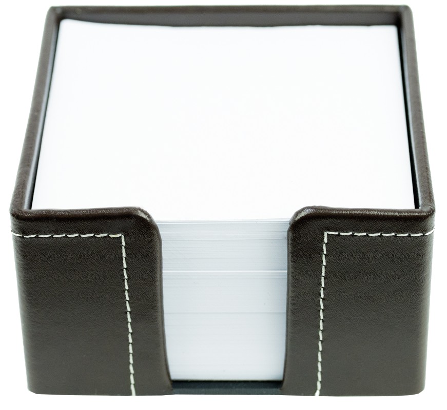 Zettelkasten mit 500 Blatt Papier CAMBRIDGE Top Grain Rindspaltleder mit heller Kontrastnaht dunkelbraun