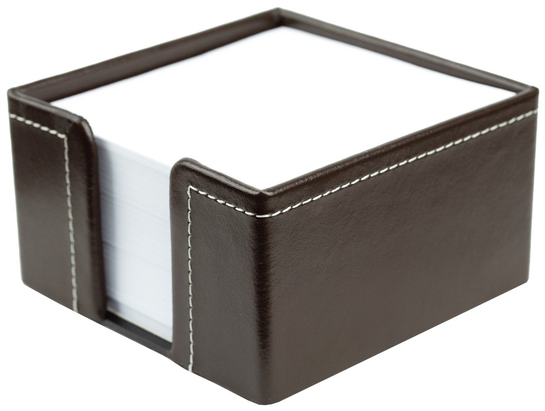 Zettelkasten mit 500 Blatt Papier CAMBRIDGE Top Grain Rindspaltleder mit heller Kontrastnaht dunkelbraun