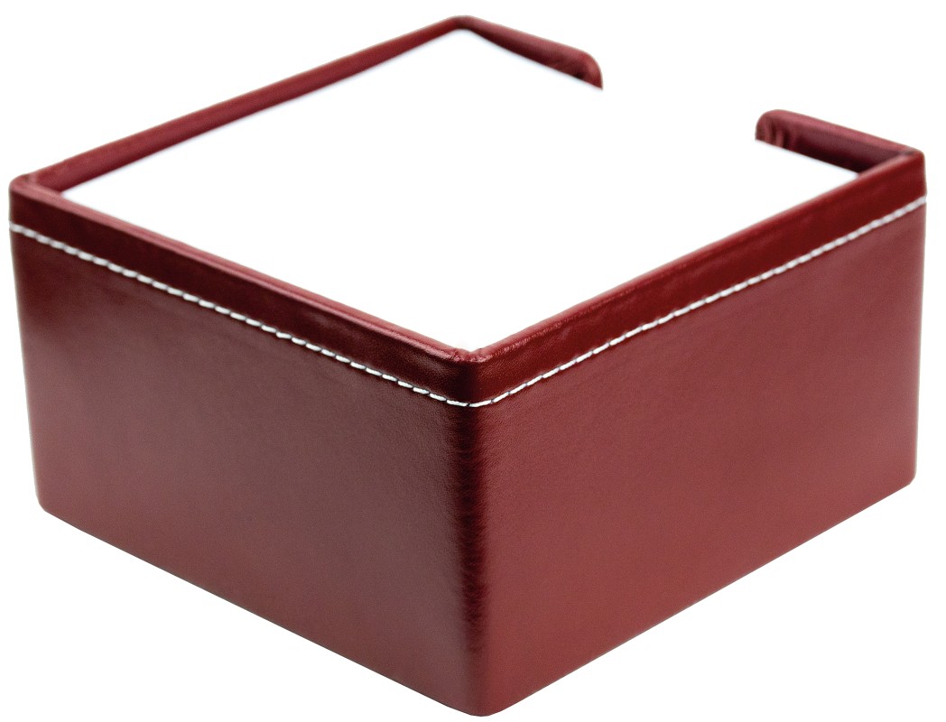 Zettelkasten mit 500 Blatt Papier CAMBRIDGE Top Grain Rindspaltleder mit heller Kontrastnaht rot