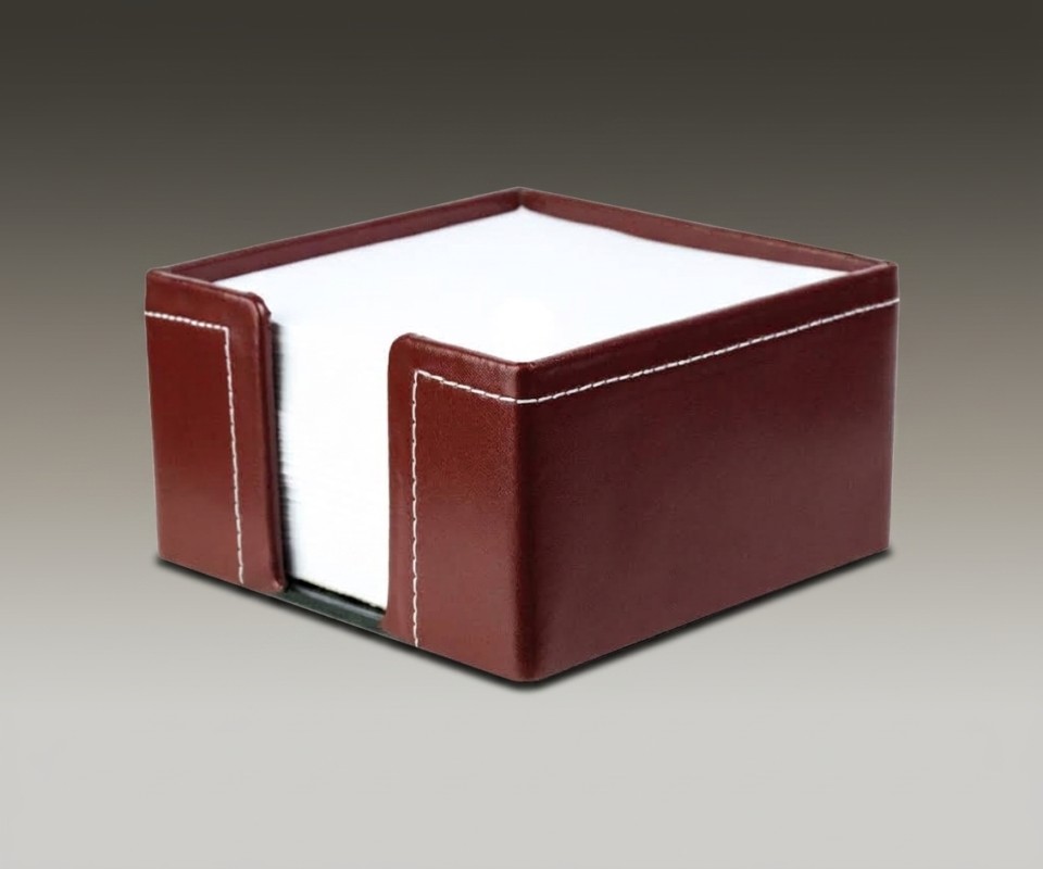 Zettelkasten mit 500 Blatt Papier CAMBRIDGE Top Grain Rindspaltleder mit heller Kontrastnaht rot