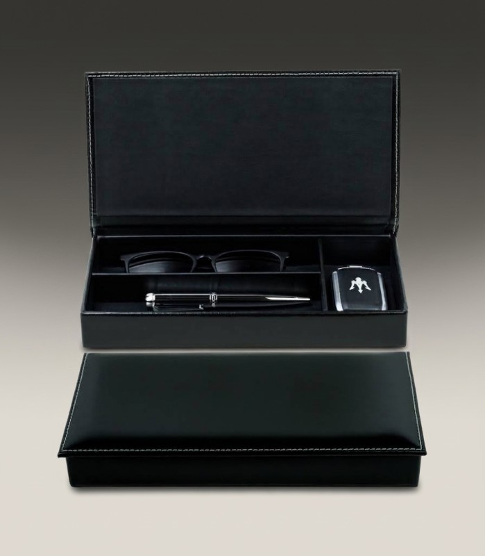 Ablagekasten mit Deckel CAMBRIDGE Top Grain Rindspaltleder schwarz
