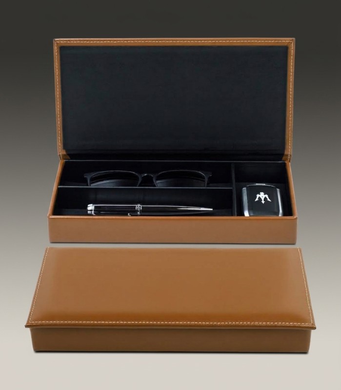 Ablagekasten mit Deckel CAMBRIDGE Top Grain Rindspaltleder hellbraun