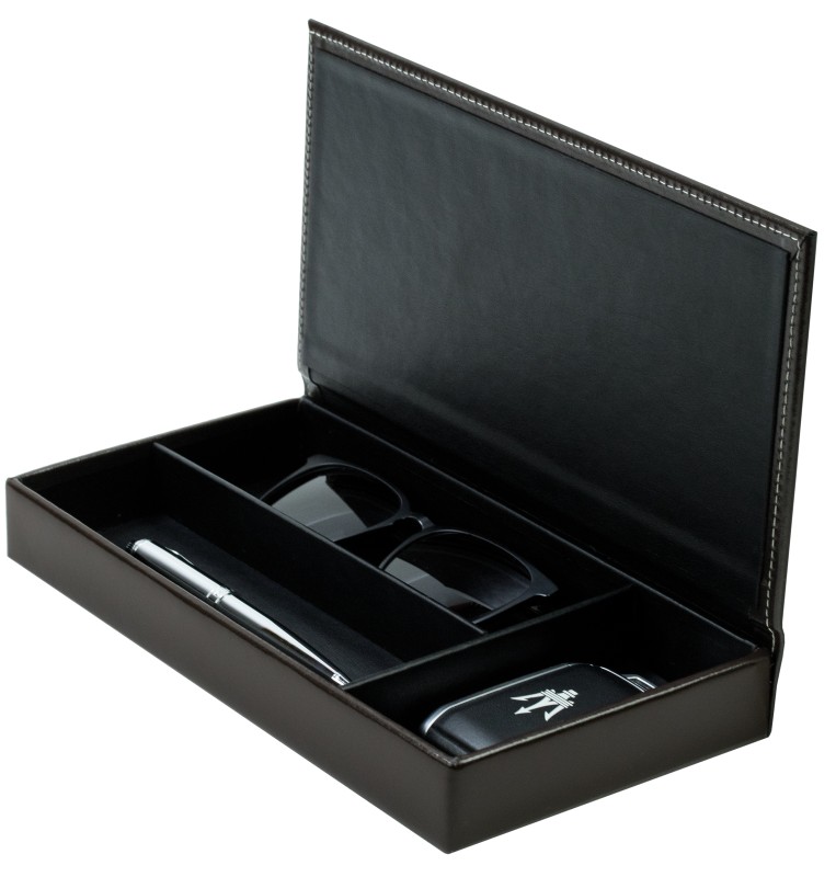 Ablagekasten mit Deckel CAMBRIDGE Top Grain Rindspaltleder dunkelbraun