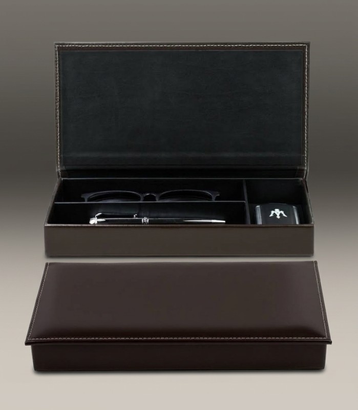 Ablagekasten mit Deckel CAMBRIDGE Top Grain Rindspaltleder dunkelbraun