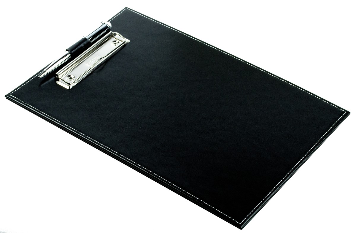 Klemmbrett DIN A4 mit Blockklemme in CAMBRIDGE Top Grain Rindspaltleder schwarz