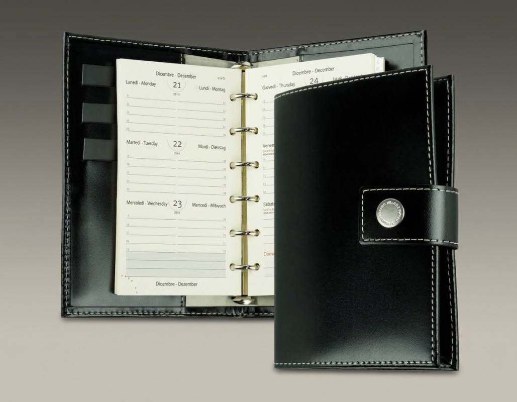 Pocket Design Diary Mini für das Jahr 2026, Cambridge Top Grain Leder, schwarz