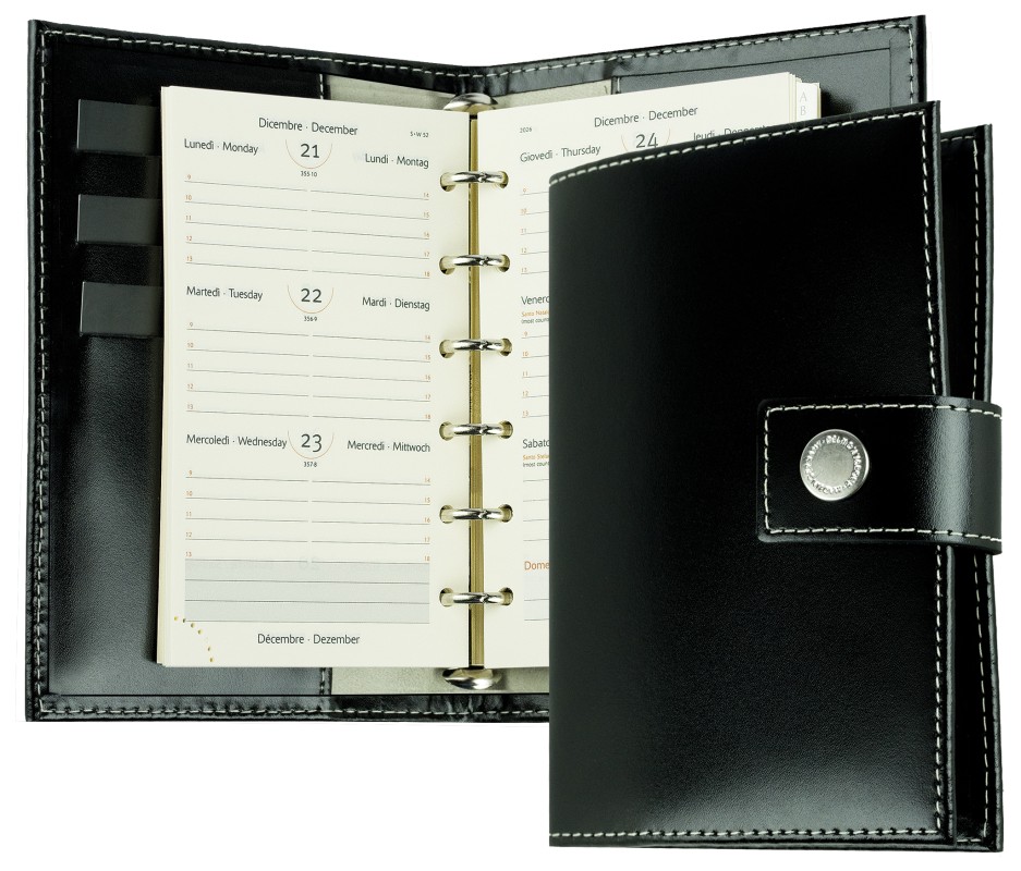 Pocket Design Diary Mini für das Jahr 2026, Cambridge Top Grain Leder, schwarz