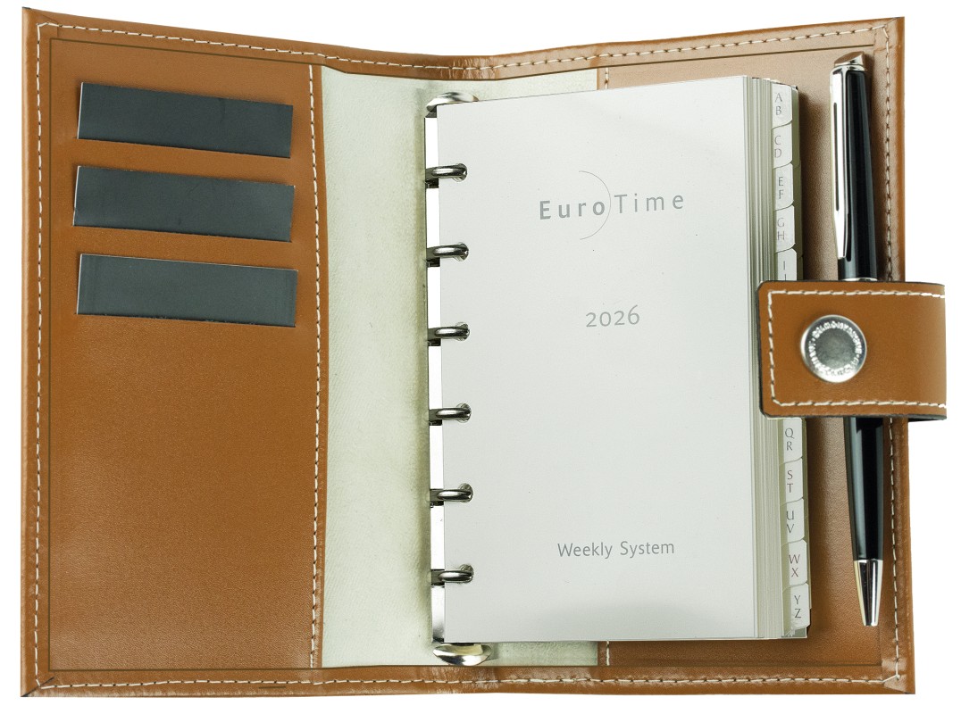 Pocket Design Diary Mini für das Jahr 2026, Cambridge Top Grain Leder, hellbraun
