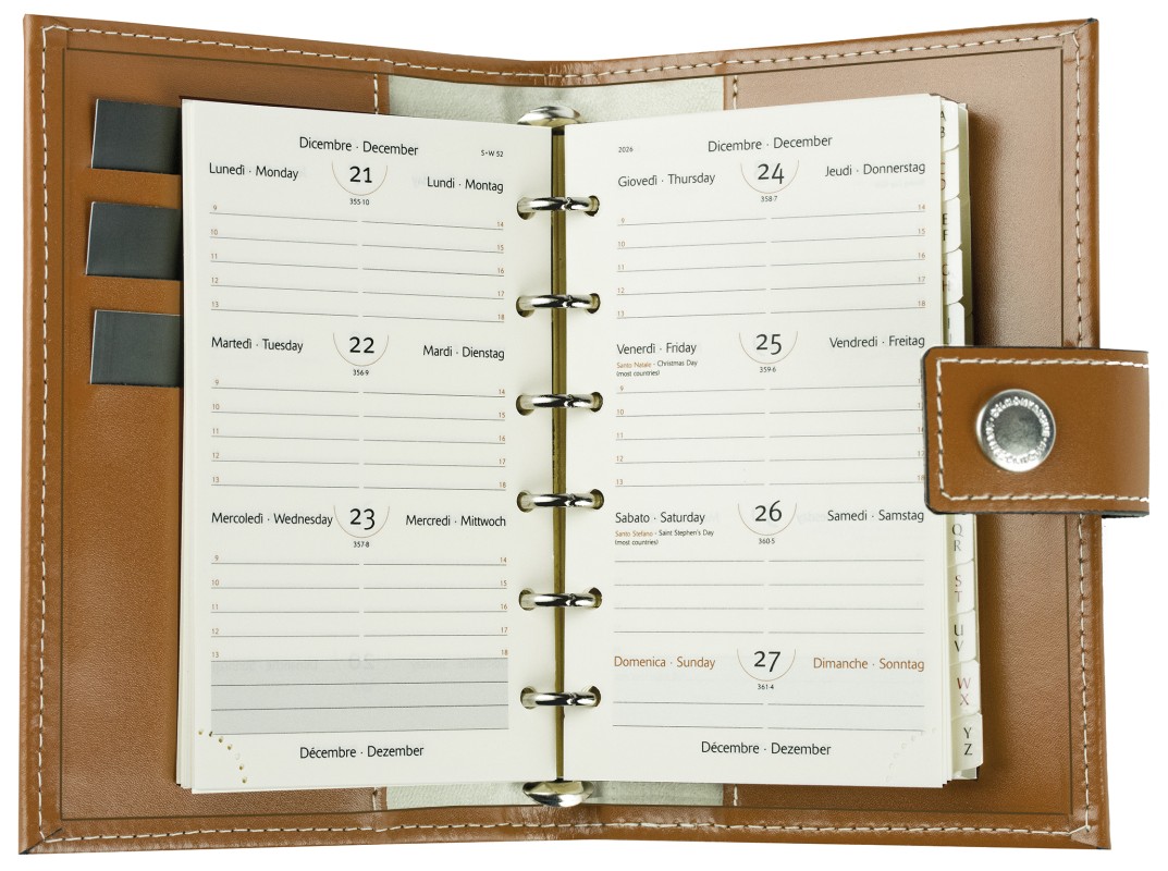 Pocket Design Diary Mini für das Jahr 2026, Cambridge Top Grain Leder, hellbraun