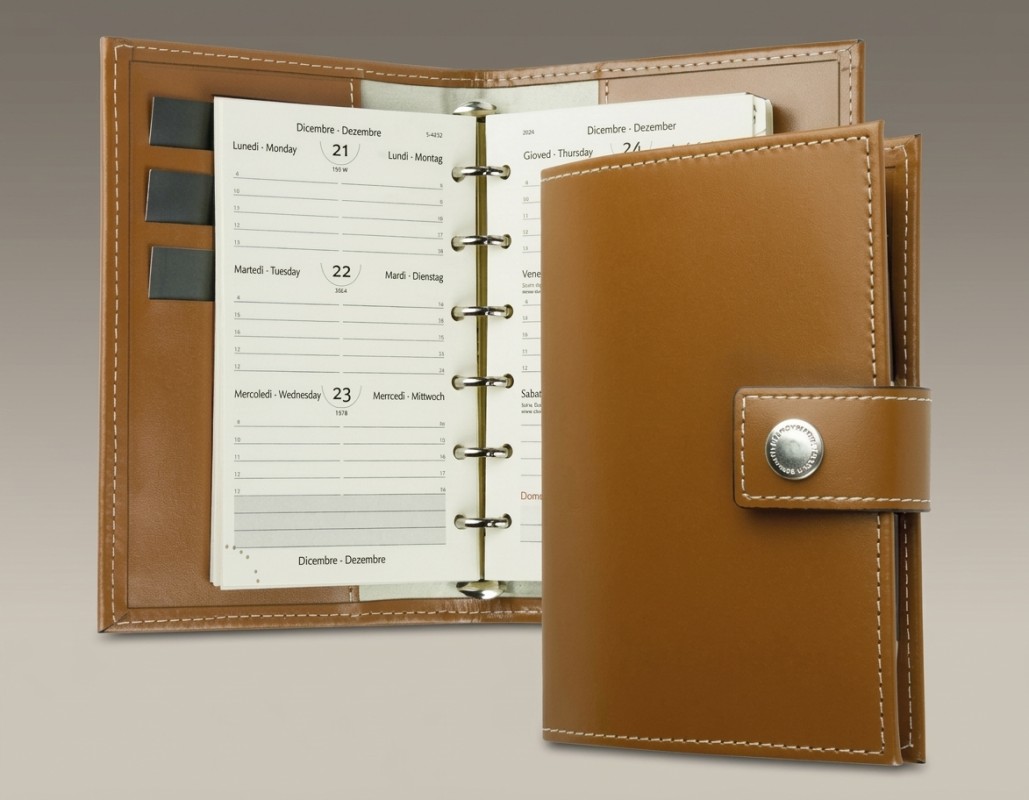 Pocket Design Diary Mini für das Jahr 2026, Cambridge Top Grain Leder, hellbraun