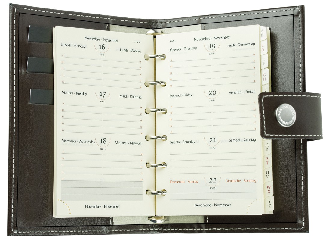 Pocket Design Diary Mini für das Jahr 2026, Cambridge Top Grain Leder, dunkelbraun