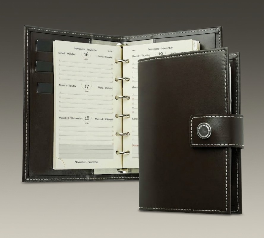 Pocket Design Diary Mini für das Jahr 2026, Cambridge Top Grain Leder, dunkelbraun