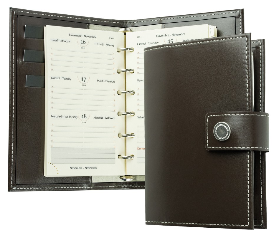 Pocket Design Diary Mini für das Jahr 2026, Cambridge Top Grain Leder, dunkelbraun