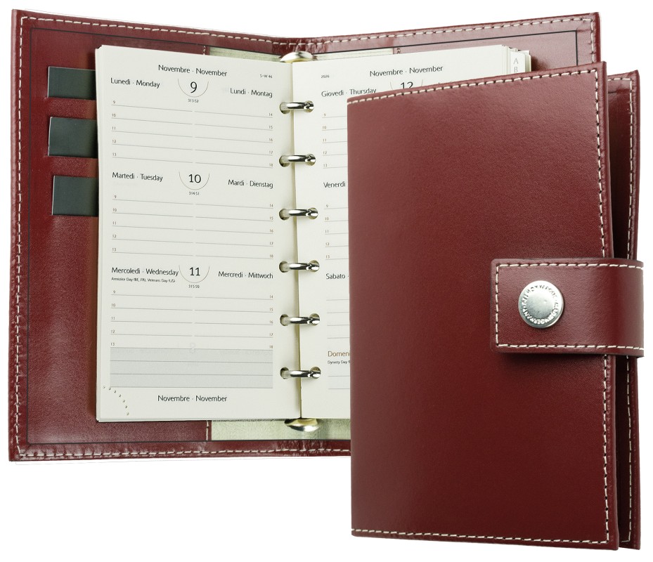 Pocket Design Diary Mini für das Jahr 2026, Cambridge Top Grain Leder, rot