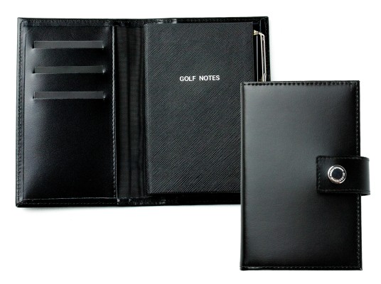 Pocket Notizbuch "GOLF NOTES" (auswechselbar) mit Druckknopf, CAMBRIDGE Top Grain Leder schwarz