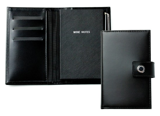 Pocket Notizbuch "WINE NOTES" (auswechselbar) mit Druckknopf, CAMBRIDGE Top Grain Leder schwarz