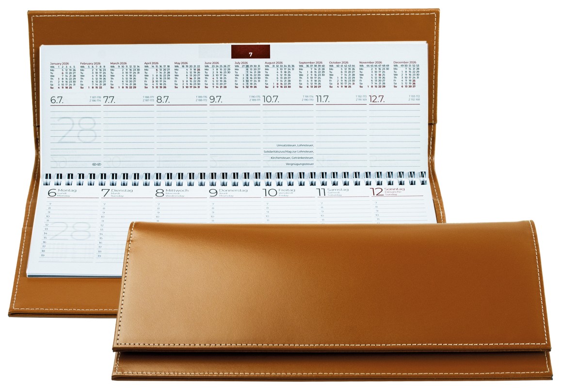 Tischquerkalender (auswechselbar) für 2027 - Cambridge Top Grain Leder hellbraun