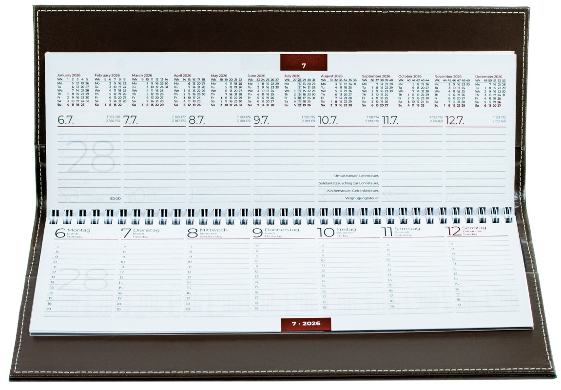 Tischquerkalender (auswechselbar) für 2027 - Cambridge Top Grain Leder dunkelbraun