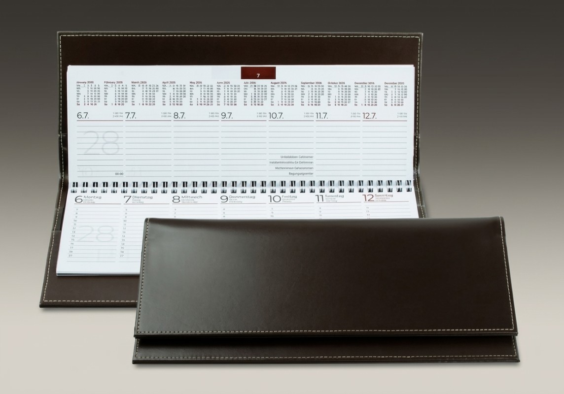 Tischquerkalender (auswechselbar) für 2027 - Cambridge Top Grain Leder dunkelbraun