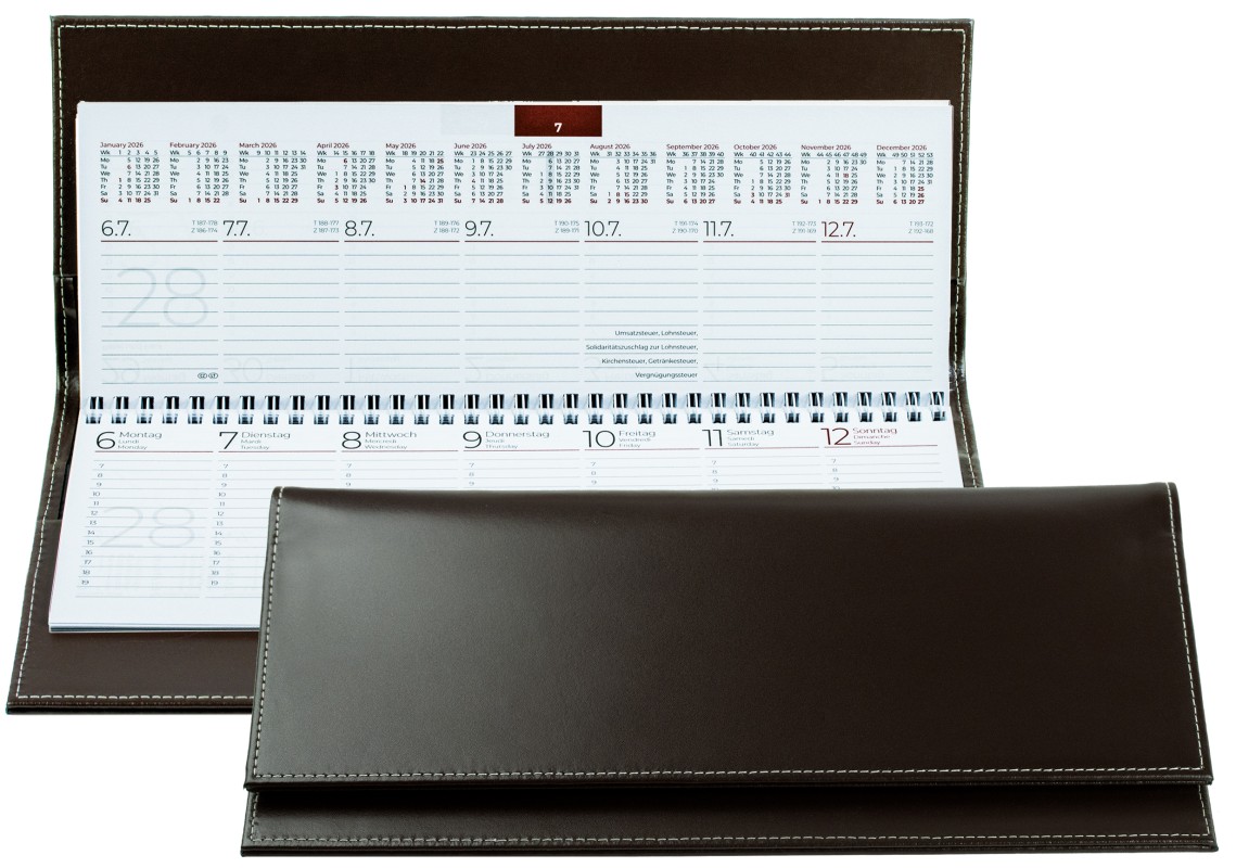 Tischquerkalender (auswechselbar) für 2027 - Cambridge Top Grain Leder dunkelbraun