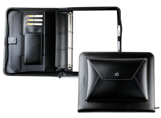 Manager Orgamappe DIN A4 mit Tablethalterung und optionaler Zubehörtasche CAMBRIDGE Top Grain Leder schwarz