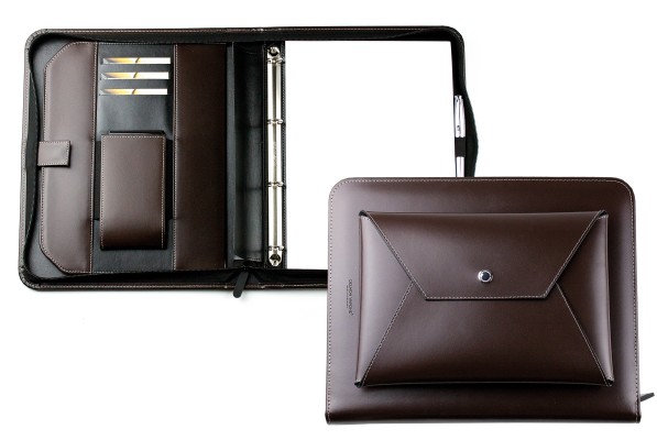 Manager Orgamappe DIN A4 mit Tablethalterung und optionaler Zubehörtasche CAMBRIDGE Top Grain Leder dunkelbraun