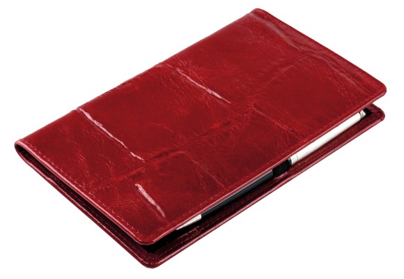 Taschenkalender mit Spiralbindung 2025 + 2026 in PREMIUM LEDER CROCO rot