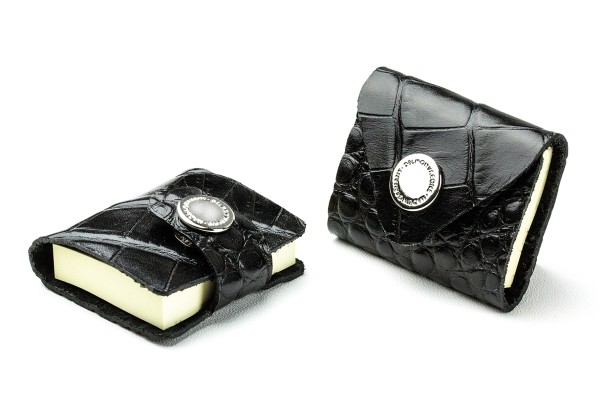 2er Set MINI Haftnotiz Etuis PREMIUM LEDER CROCO schwarz