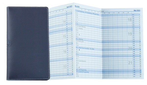 Leporello Faltkalender 2023 deutsch in ECO APPLE LEATHER Lederimitat dunkelblau