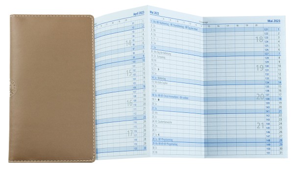 Leporello Faltkalender 2023 deutsch in ECO APPLE LEATHER Lederimitat braun
