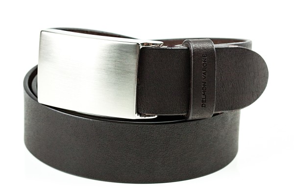 Ledergürtel PREMIUM Blankleder dunkelbraun in 3,5cm Breite mit silber satinierter Koppelschliesse