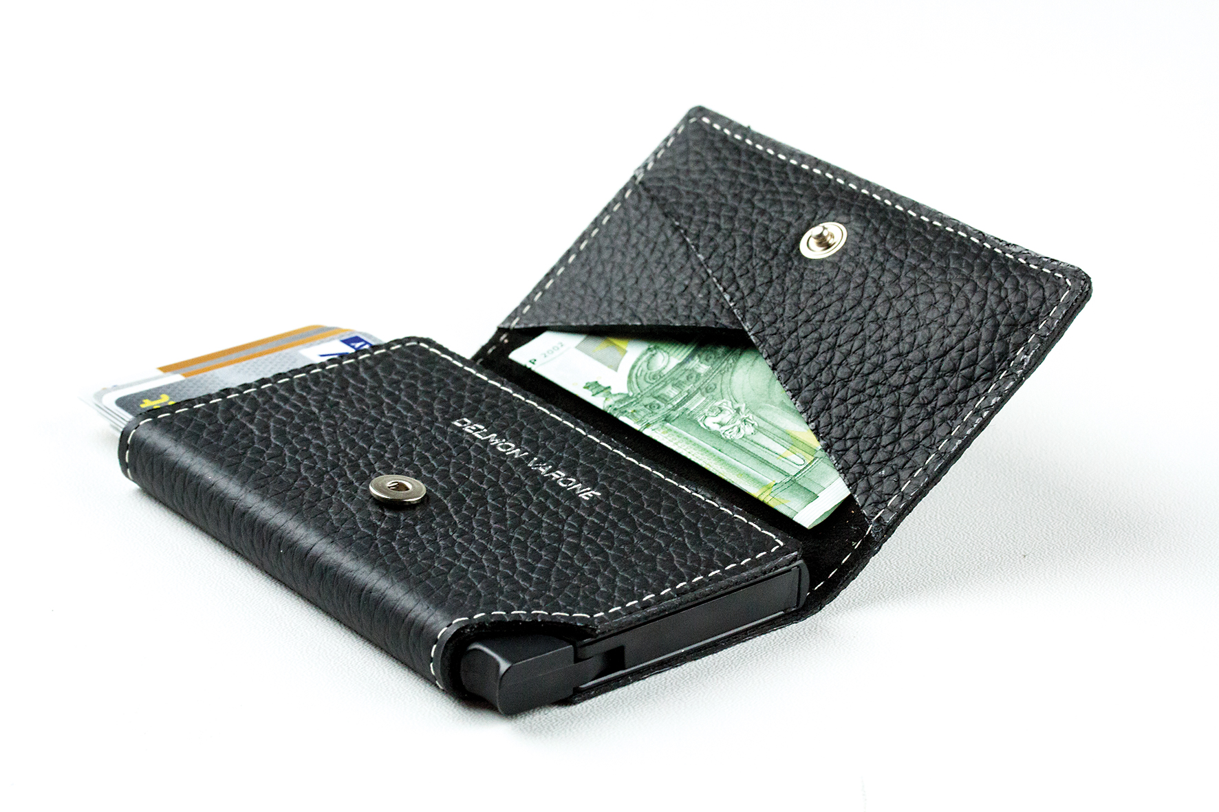 Slim Wallet Mini Karten Etui mit RFID Blocker PREMIUM LEDER Softgrain  schwarz kaufen