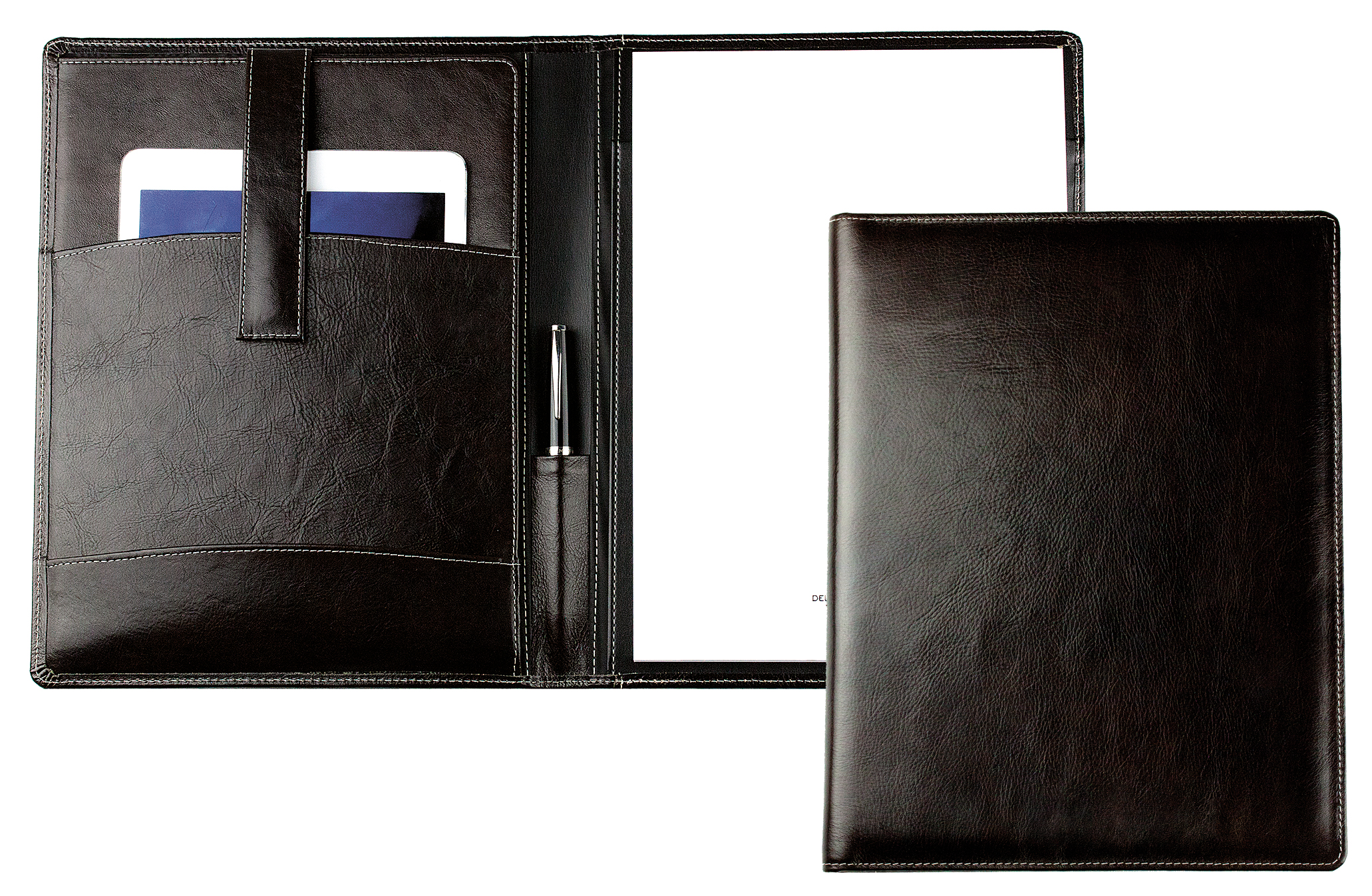 Konferenzmappe A4 Leder dunkelbraun Ringbuchmappe Schreibmappe Tablet-Einleger 