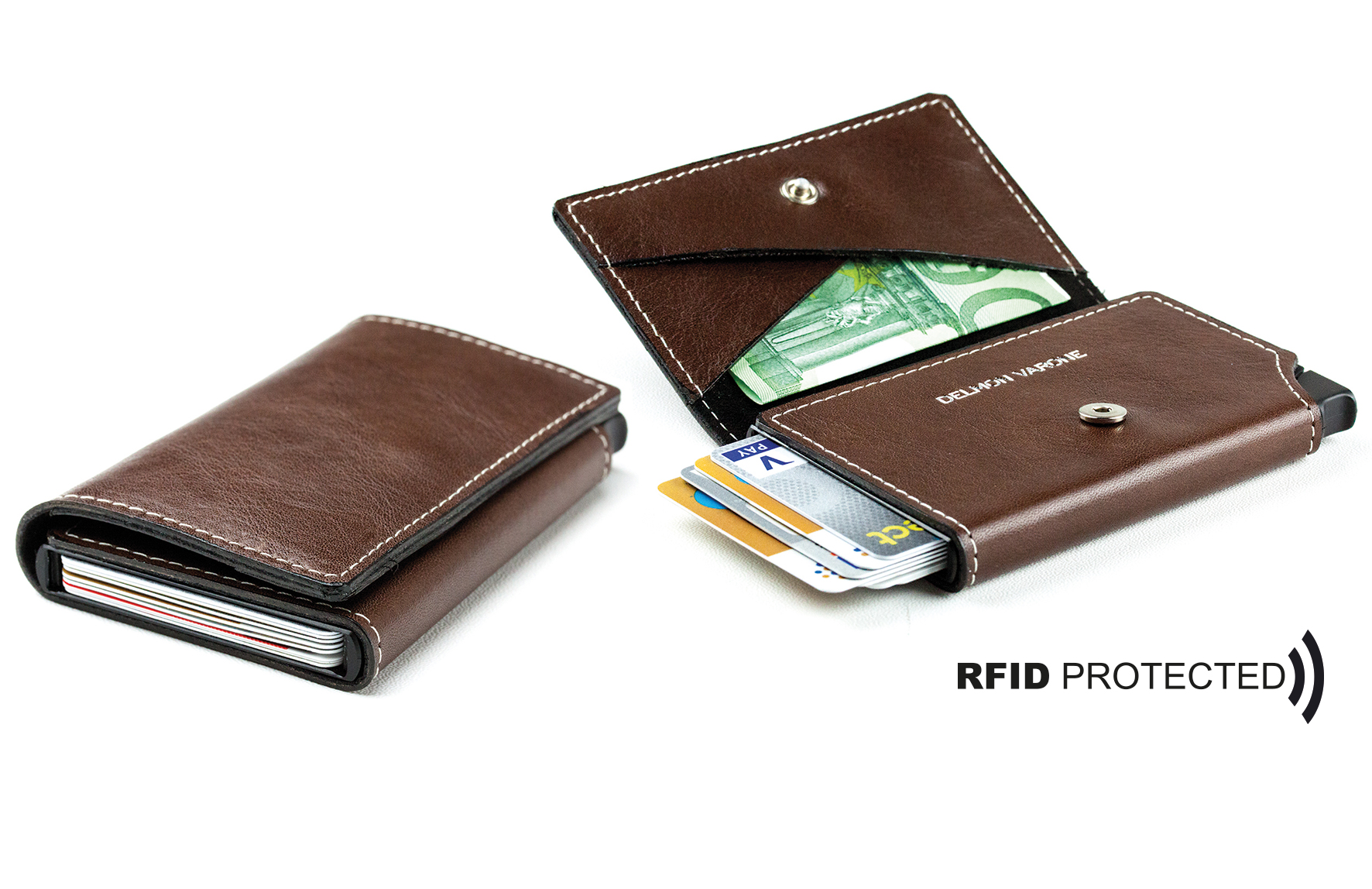 Slim Wallet, Echtlederwallet mit RFID Schutz und Münzfach