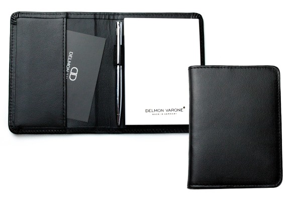 Memoblock DIN A7 PREMIUM LEDER BOXCALF schwarz (glatt)